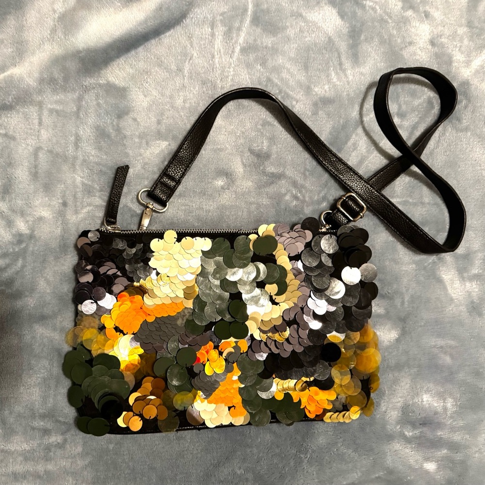 Sequin Embellished Black and Multicolor Women's Bag